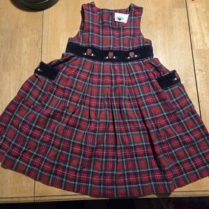 Vintage Y2K Plaid Sleeveless Kids Dress With Strawberry Embroidary Childs Size 4
